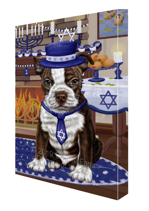 Happy Hanukkah Family and Happy Hanukkah Both Boston Terrier Dog Canvas Print Wall Art Décor CVS140498