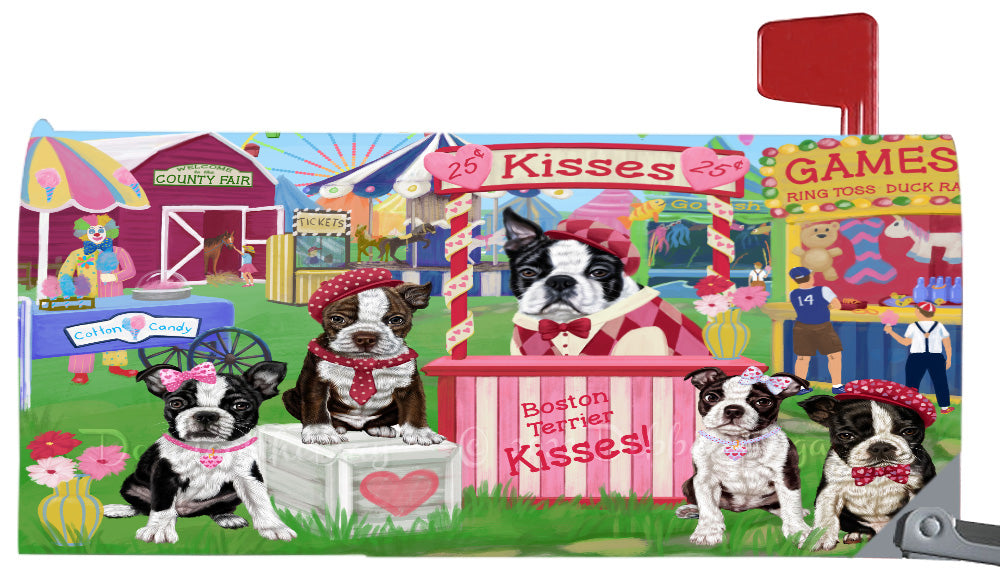 Carnival Kissing Booth Boston Terrier Dogs Magnetic Mailbox Cover Both Sides Pet Theme Printed Decorative Letter Box Wrap Case Postbox Thick Magnetic Vinyl Material