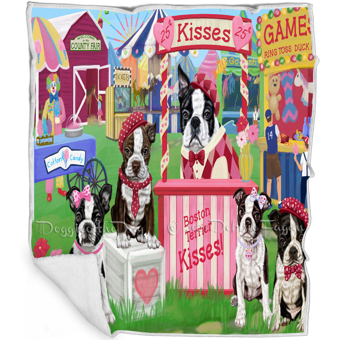 Carnival Kissing Booth Boston Terriers Dog Blanket BLNKT122502