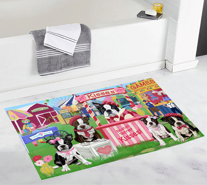 Carnival Kissing Booth Boston Terrier Dogs Bath Mat