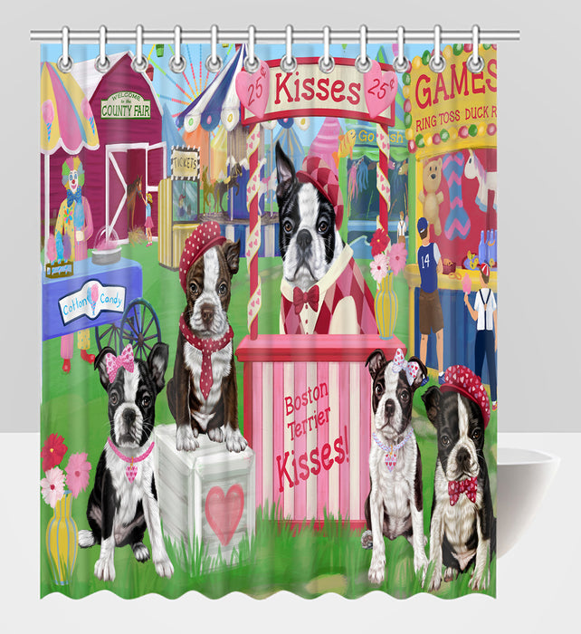 Carnival Kissing Booth Boston Terrier Dogs Shower Curtain