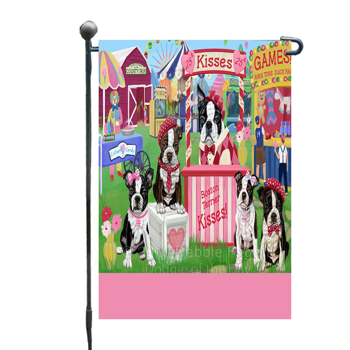 Personalized Carnival Kissing Booth Boston Terrier Dogs Custom Garden Flag GFLG64265