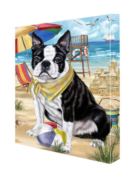 Pet Friendly Beach Boston Terrier Dog Canvas Wall Art - Premium Quality Ready to Hang Room Decor Wall Art Canvas - Unique Animal Printed Digital Painting for Decoration CVS134