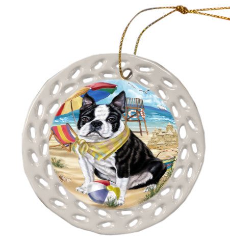 Pet Friendly Beach Boston Terrier Dog Doily Ornament DPOR58540