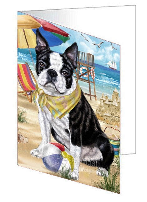 Pet Friendly Beach Boston Terrier Dog Handmade Artwork Assorted Pets Greeting Cards and Note Cards with Envelopes for All Occasions and Holiday Seasons