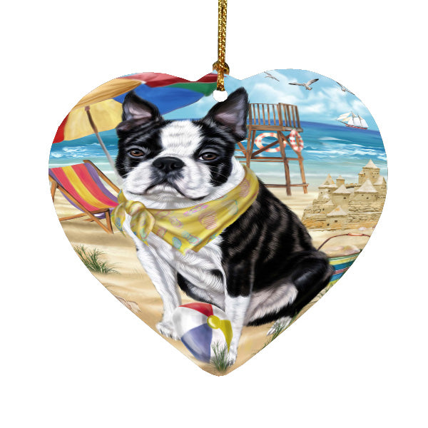 Pet Friendly Beach Boston Terrier Dog  Heart Christmas Ornament HPORA58889