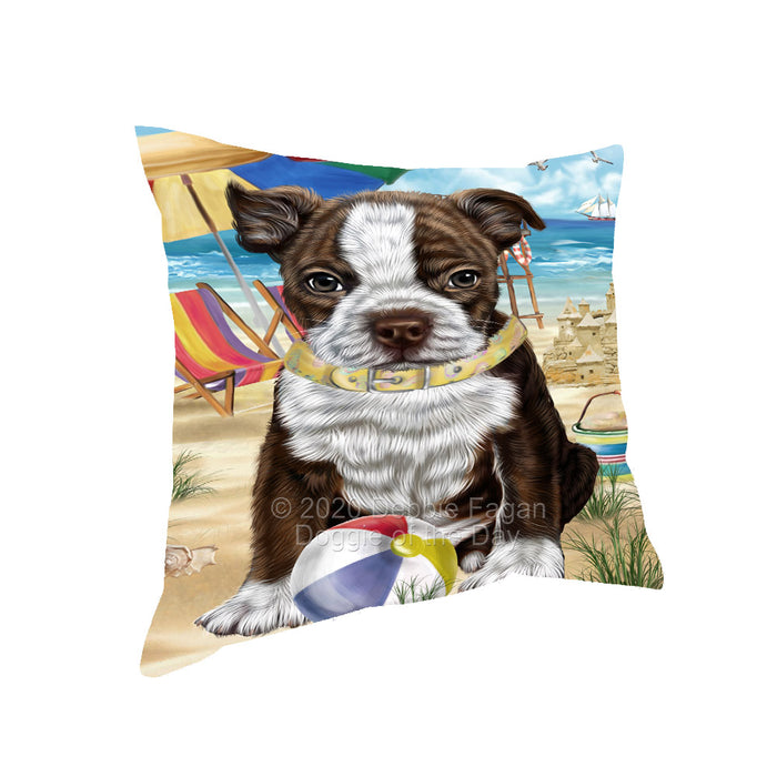 Pet Friendly Beach Boston Terrier Dog Pillow with Top Quality High-Resolution Images - Ultra Soft Pet Pillows for Sleeping - Reversible & Comfort - Ideal Gift for Dog Lover - Cushion for Sofa Couch Bed - 100% Polyester, PILA91606