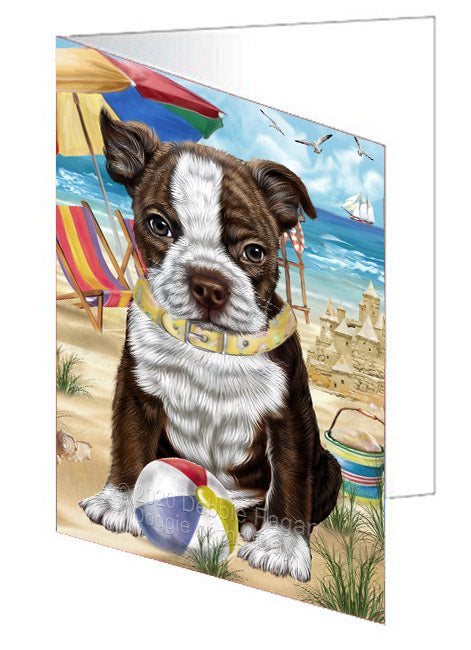 Pet Friendly Beach Boston Terrier Dog Handmade Artwork Assorted Pets Greeting Cards and Note Cards with Envelopes for All Occasions and Holiday Seasons
