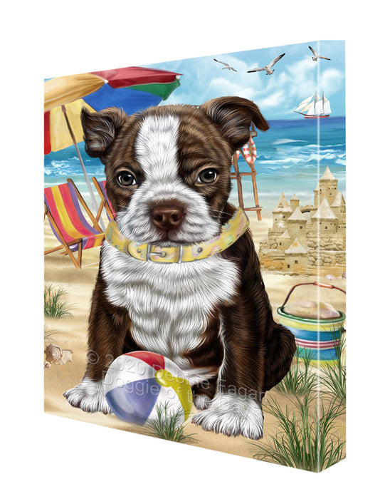 Pet Friendly Beach Boston Terrier Dog Canvas Wall Art - Premium Quality Ready to Hang Room Decor Wall Art Canvas - Unique Animal Printed Digital Painting for Decoration CVS135
