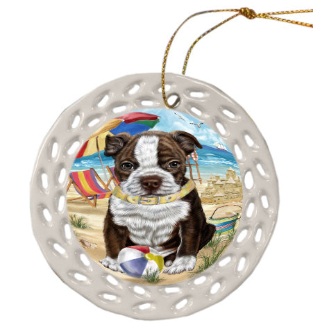 Pet Friendly Beach Boston Terrier Dog Doily Ornament DPOR58541