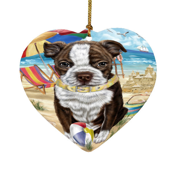 Pet Friendly Beach Boston Terrier Dog  Heart Christmas Ornament HPORA58890