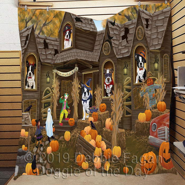 Haunted House Halloween Trick or Treat Boston Terrier Dogs Quilt