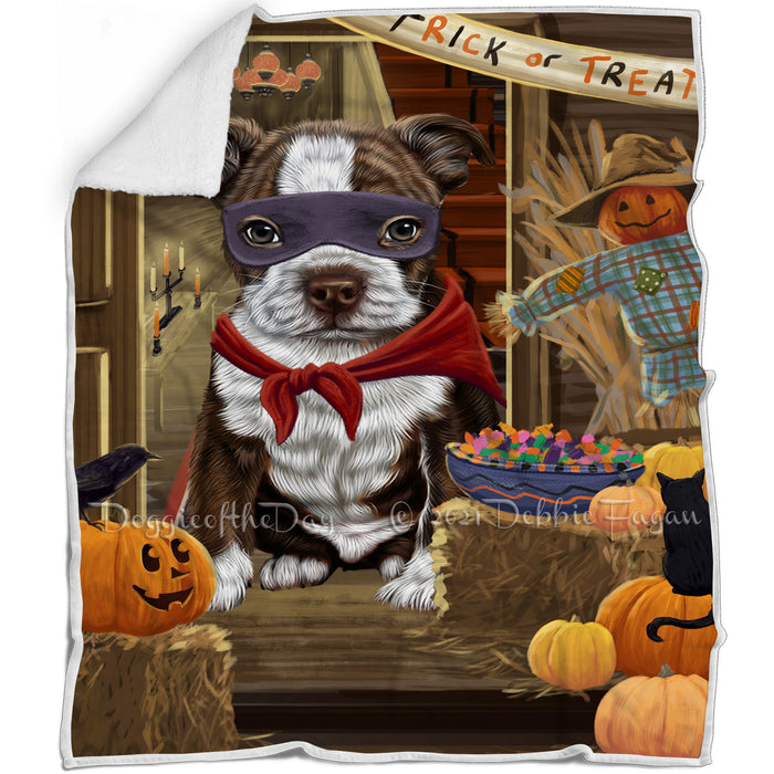 Enter at Own Risk Trick or Treat Halloween Boston Terrier Dog Blanket BLNKT94656