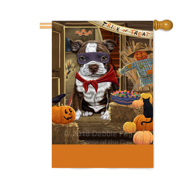 Personalized Enter at Own Risk Trick or Treat Halloween Boston Terrier Dog Custom House Flag FLG-DOTD-A59550