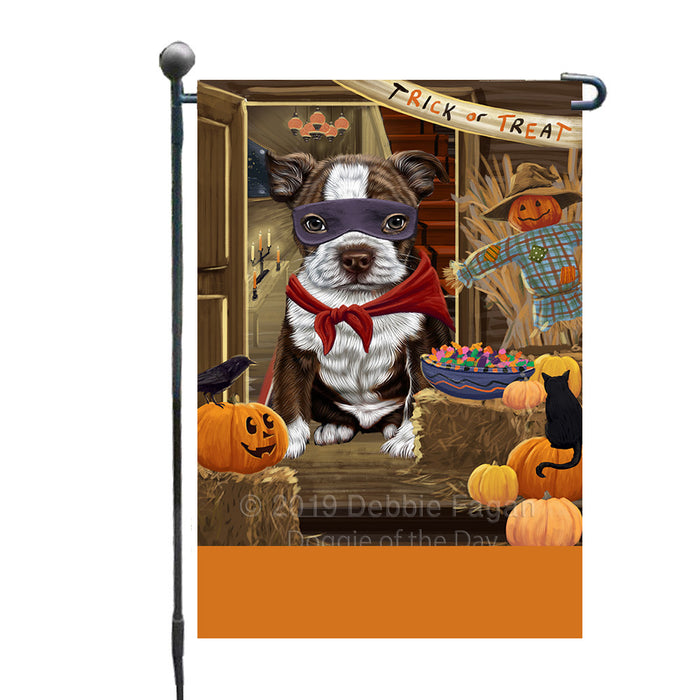 Personalized Enter at Own Risk Trick or Treat Halloween Boston Terrier Dog Custom Garden Flags GFLG-DOTD-A59494