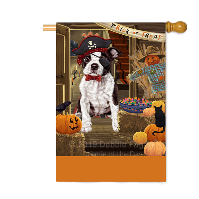 Personalized Enter at Own Risk Trick or Treat Halloween Boston Terrier Dog Custom House Flag FLG-DOTD-A59551