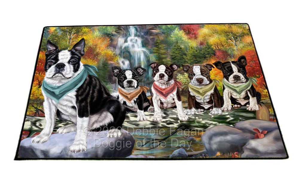 Scenic Waterfall Boston Terrier Dogs Floormat FLMS55960