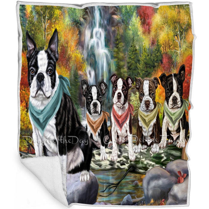 Scenic Waterfall Boston Terrier Dogs Blanket BLNKT142548