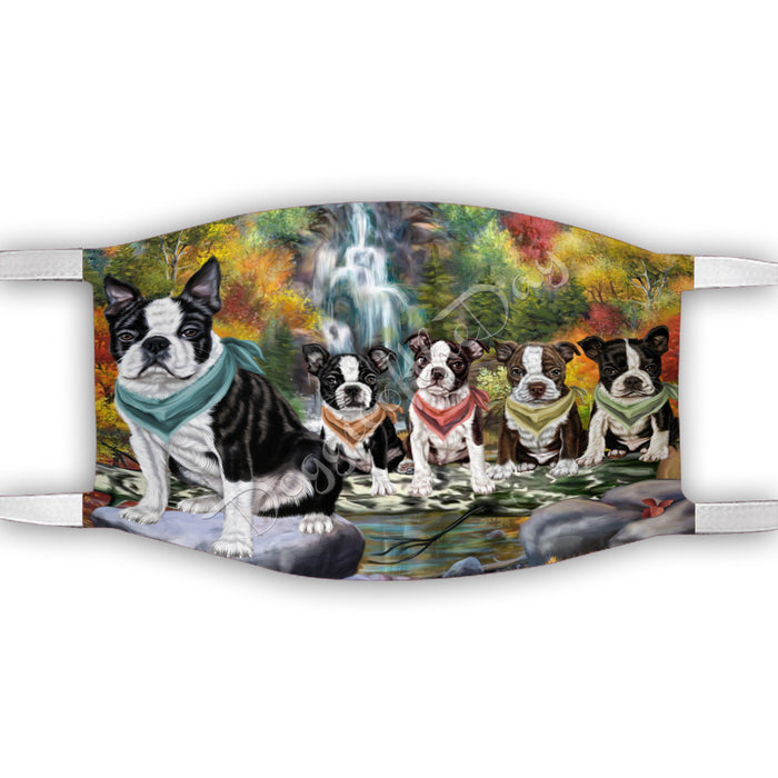 Scenic Waterfall Boston Terrier Dogs Face Mask FM49281