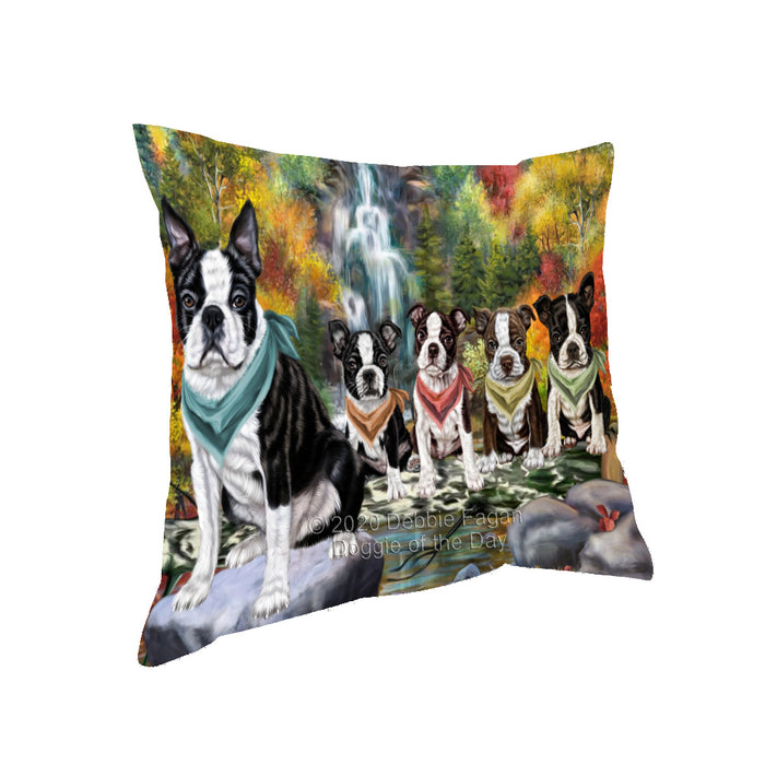 Scenic Waterfall Boston Terrier Dogs Pillow with Top Quality High-Resolution Images - Ultra Soft Pet Pillows for Sleeping - Reversible & Comfort - Ideal Gift for Dog Lover - Cushion for Sofa Couch Bed - 100% Polyester