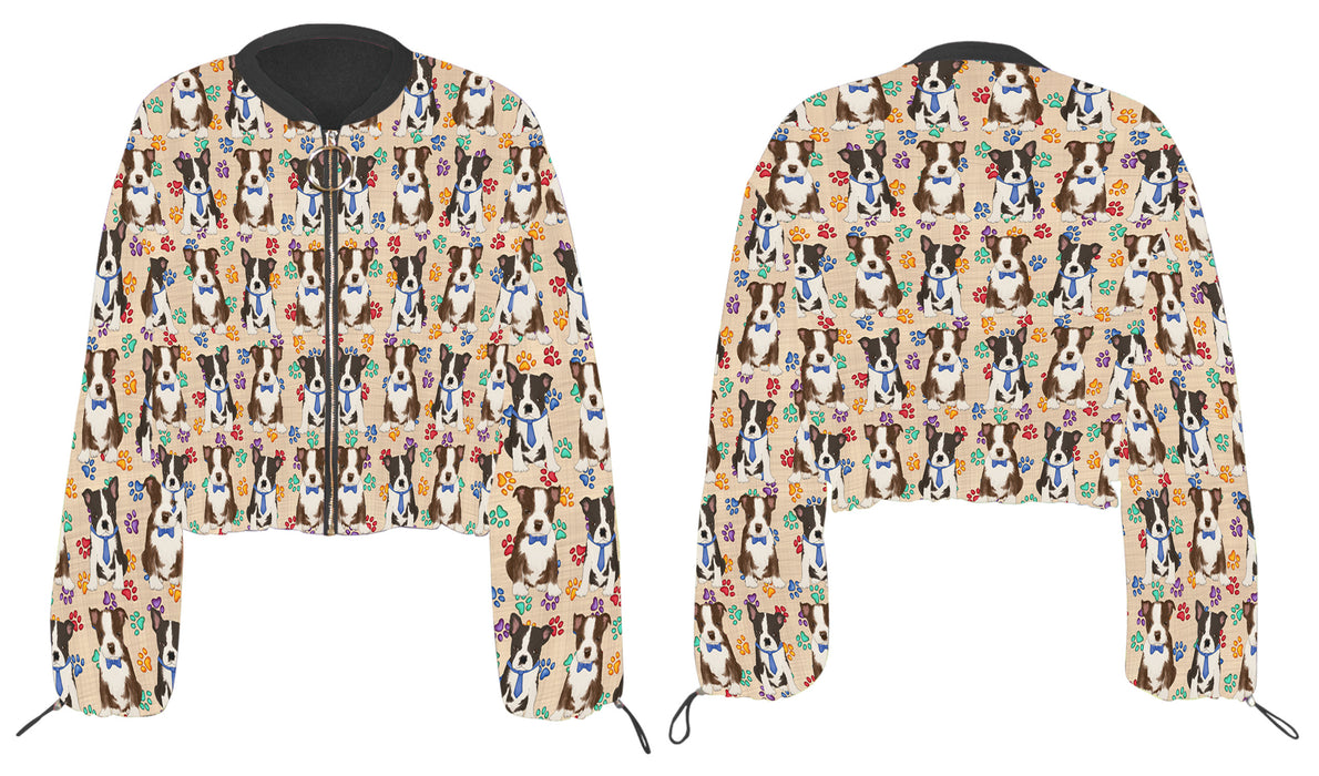 Rainbow Paw Print Boston Terrier Dogs Cropped Chiffon Women's Jacket WH50509