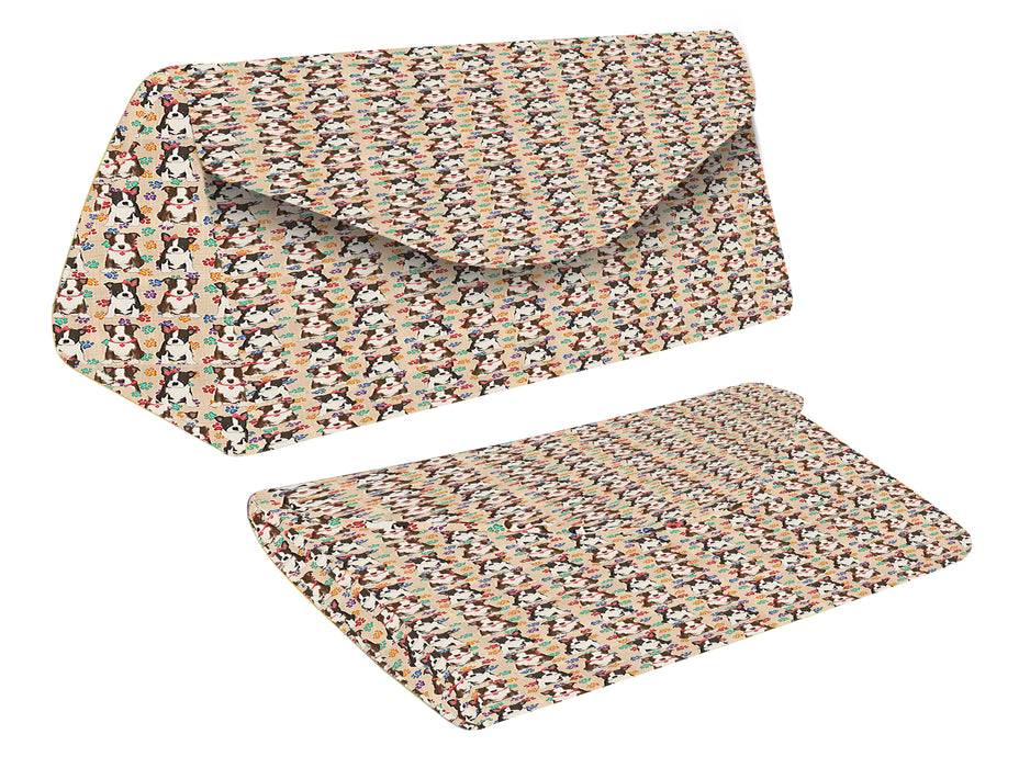 Rainbow Paw Print Boston Terrier Dogs Red Foldable Glasses Case