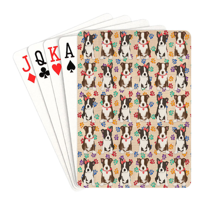 Rainbow Paw Print Boston Terrier Dogs Red Playing Card Decks