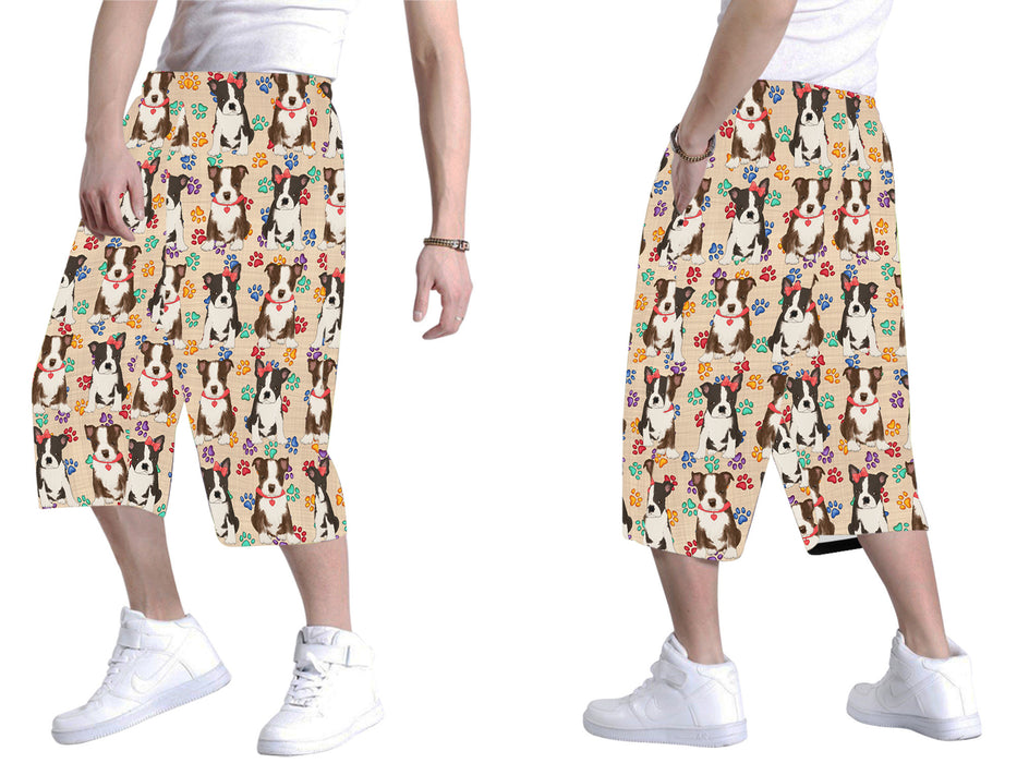 Rainbow Paw Print Boston Terrier Dogs Red All Over Print Men's Baggy Shorts