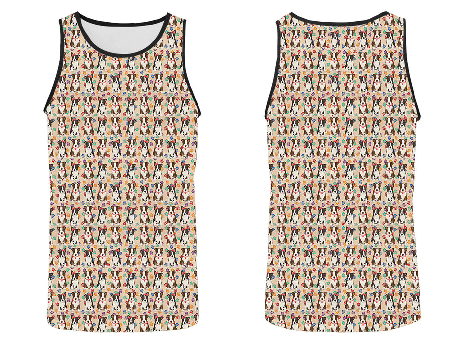 Rainbow Paw Print Boston Terrier Dogs Red All Over Print   Men's Tank Top