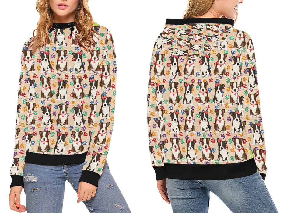 Rainbow Paw Print Boston Terrier Dogs High Neck Pullover Women's Hoodie WH49058