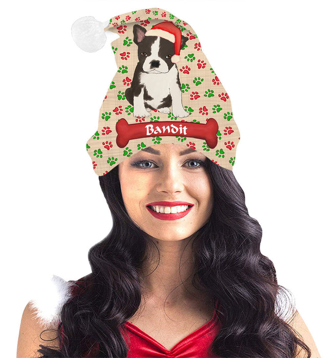 Pet Name Personalized Christmas Paw Print Border Collie Dogs Santa Hat