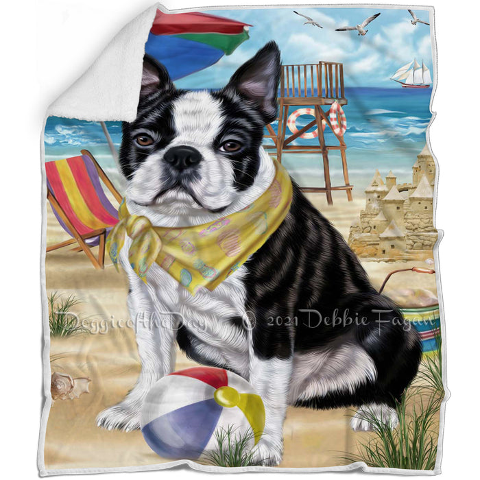 Pet Friendly Beach Boston Terrier Dog Blanket BLNKT142474