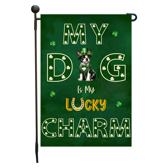 St. Patrick's Day Boston Terrier Irish Dog Garden Flags with Lucky Charm Design - Double Sided Yard Garden Festival Decorative Gift - Holiday Dogs Flag Decor 12 1/2"w x 18"h