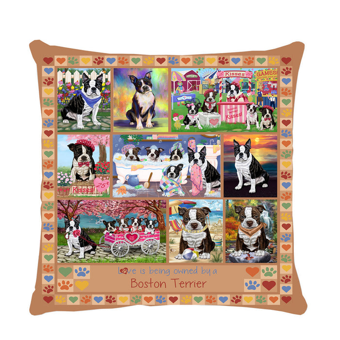 Love is Being Owned Boston Terrier Dog Beige Pillow PIL84684