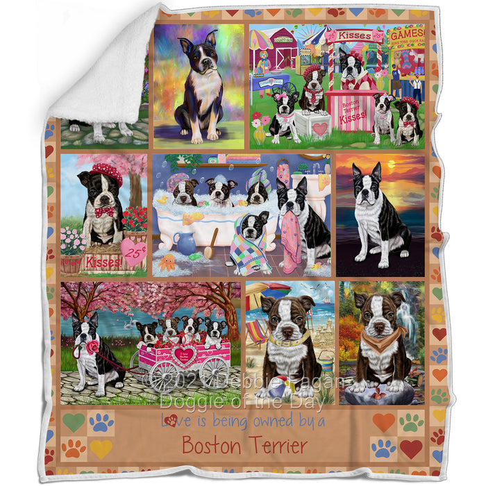 Love is Being Owned Boston Terrier Dog Beige Blanket BLNKT137136