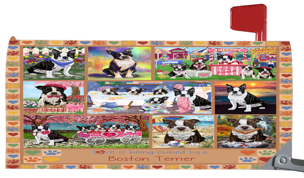 Love is Being Owned Boston Terrier Dog Beige Magnetic Mailbox Cover Both Sides Pet Theme Printed Decorative Letter Box Wrap Case Postbox Thick Magnetic Vinyl Material