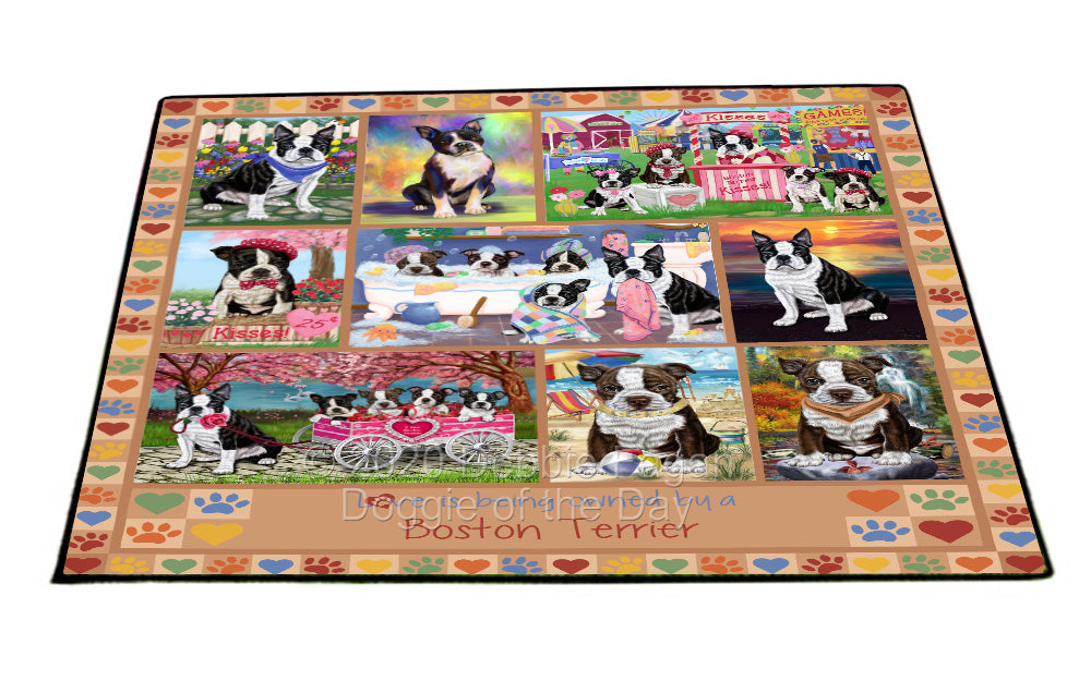 Love is Being Owned Boston Terrier Dog Beige Floormat FLMS55054