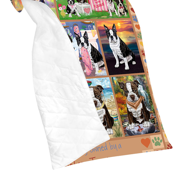 Love is Being Owned Boston Terrier Dog Beige Quilt
