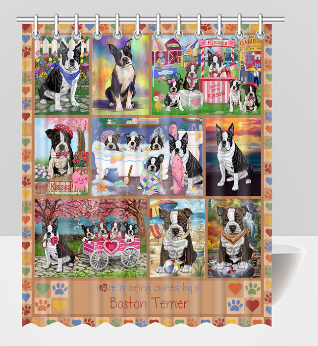 Love is Being Owned Boston Terrier Dog Beige Shower Curtain