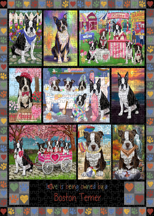 Love is Being Owned Boston Terrier Dog Grey Puzzle  PUZL98304