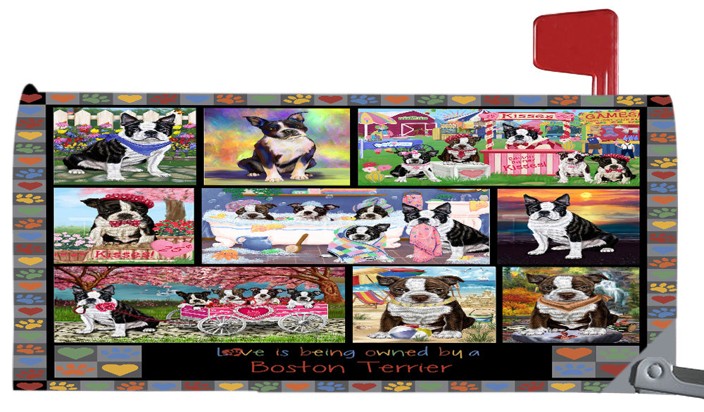 Love is Being Owned Boston Terrier Dog Grey Magnetic Mailbox Cover Both Sides Pet Theme Printed Decorative Letter Box Wrap Case Postbox Thick Magnetic Vinyl Material