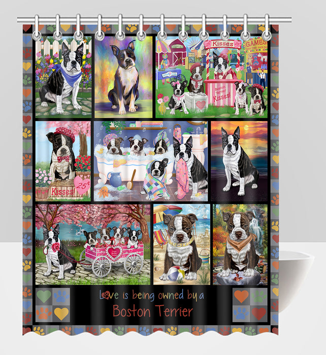 Love is Being Owned Boston Terrier Dog Grey Shower Curtain