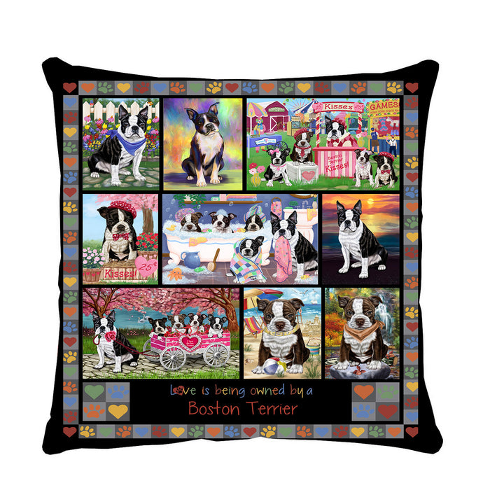 Love is Being Owned Boston Terrier Dog Grey Pillow PIL84688
