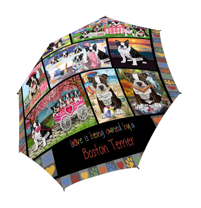 Love is Being Owned Boston Terrier Dog Grey Semi-Automatic Foldable Umbrella