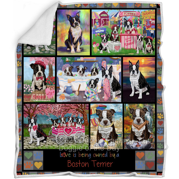 Love is Being Owned Boston Terrier Dog Grey Blanket BLNKT137145
