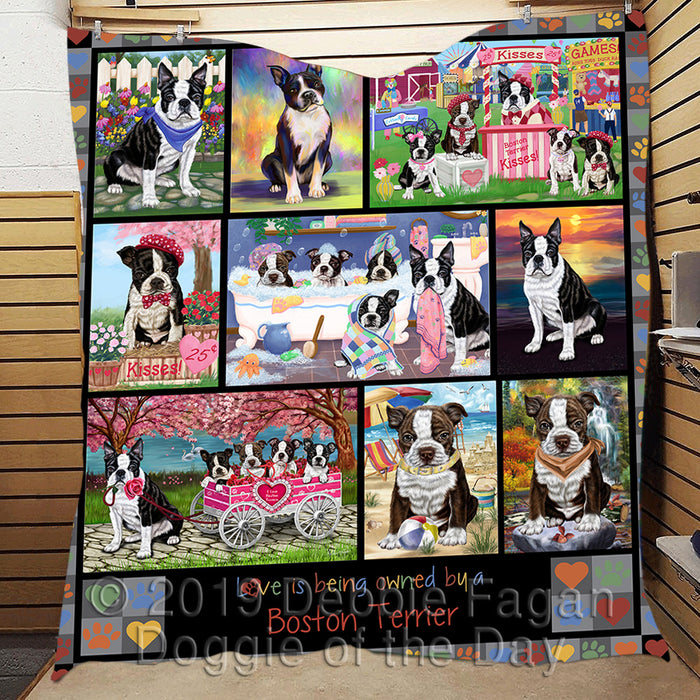 Love is Being Owned Boston Terrier Dog Grey Quilt