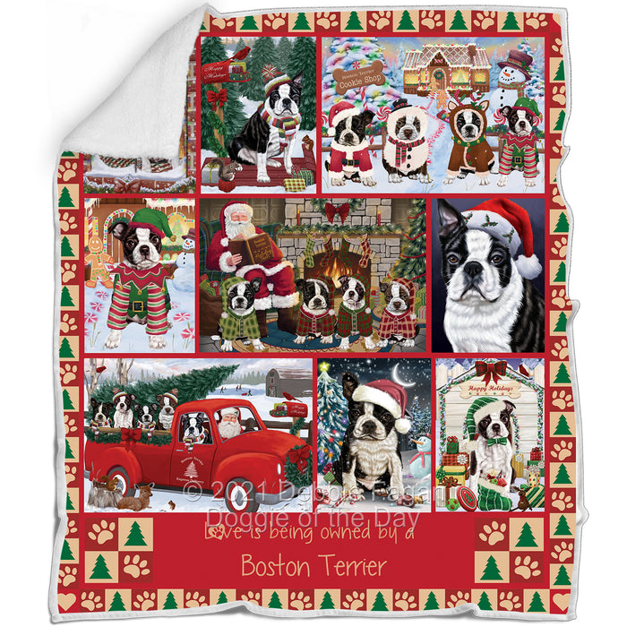 Love is Being Owned Christmas Boston Terrier Dogs Blanket BLNKT143450