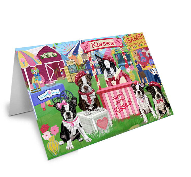 Carnival Kissing Booth Boston Terriers Dog Handmade Artwork Assorted Pets Greeting Cards and Note Cards with Envelopes for All Occasions and Holiday Seasons GCD72209