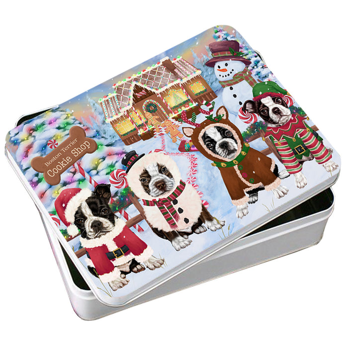 Holiday Gingerbread Cookie Shop Boston Terriers Dog Photo Storage Tin PITN56326