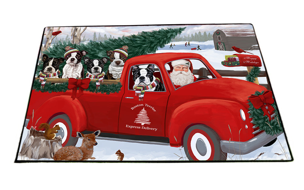 Christmas Santa Express Delivery Boston Terriers Dog Family Floormat FLMS52341